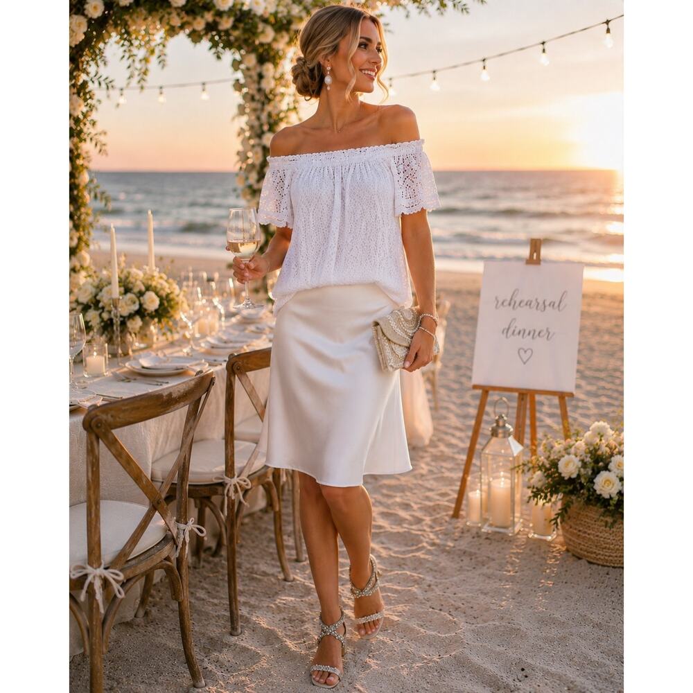 Lilly Pulitzer White Lace Off Shoulder Top S Beach Bride Rehearsal Dinner Resort